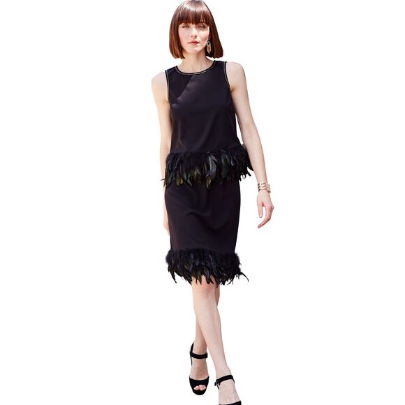 Nicole Miller Black Feather Pencil Skirt Back Zip Size 8 - Picture 2 of 6